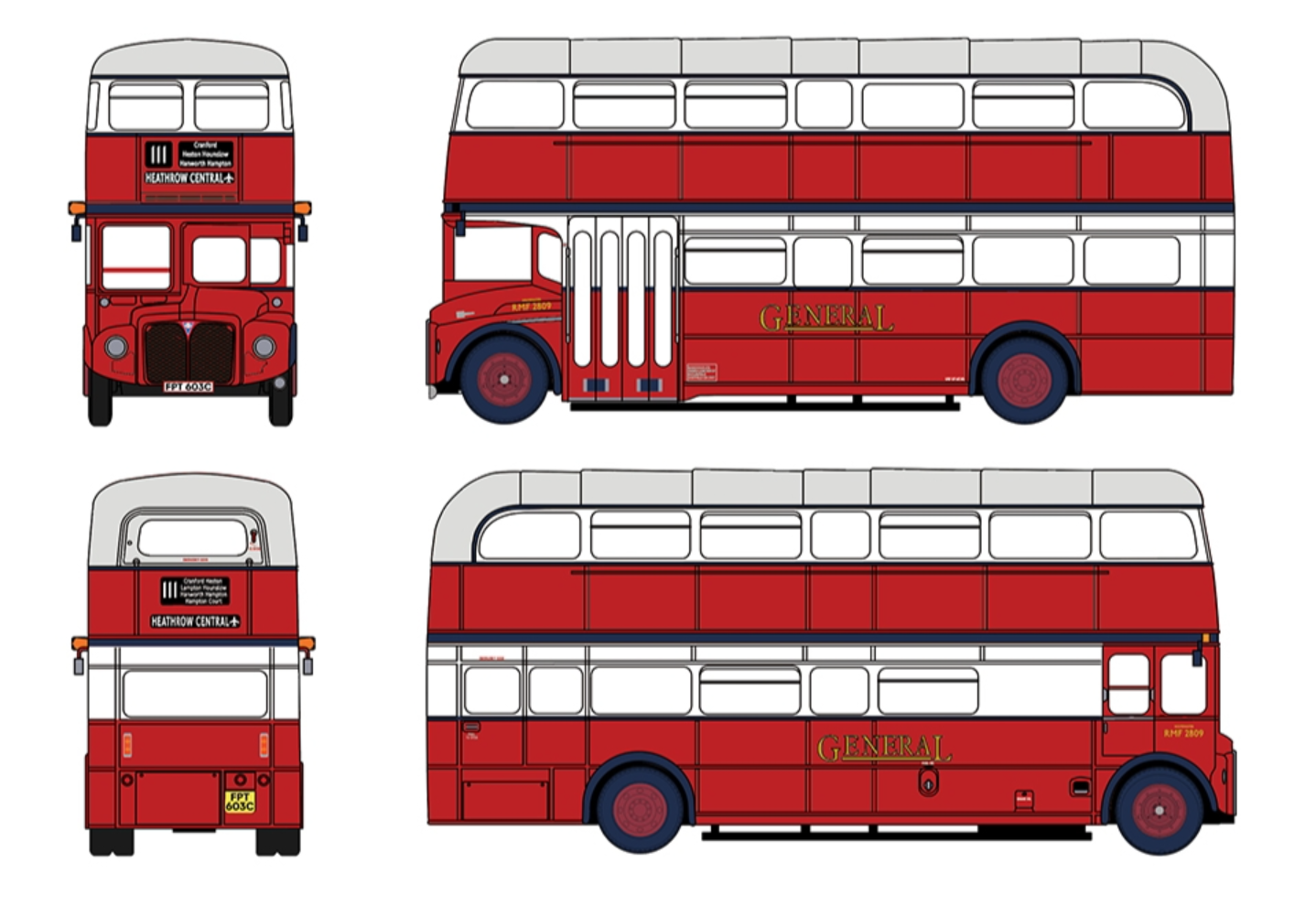E42605 AEC Routemaster RMF2809 General Route 111 Heathrow Central