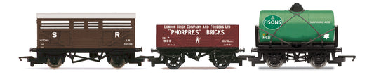 RailRoad Triple Wagon Pack - Open Wagon, Tank Wagon & Cattle Van