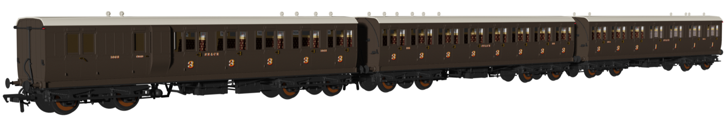 'Evolution' 48' SECR Wellington Brown Non-Corridor Carriage No.1063, 885 & 1014 Triple Pack