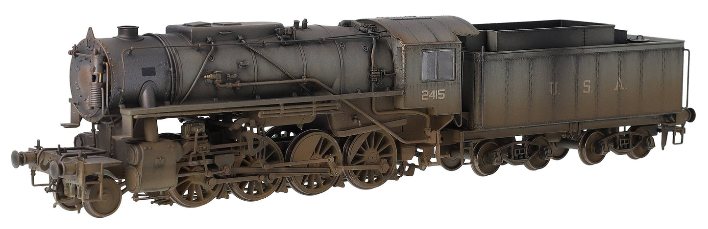 Bespoke Weathered 926002 USATC S160 2-8-0 LMS Wartime Dark Grey U.S.A on Tender No.2415 Steam Locomotive - Deluxe Weathered