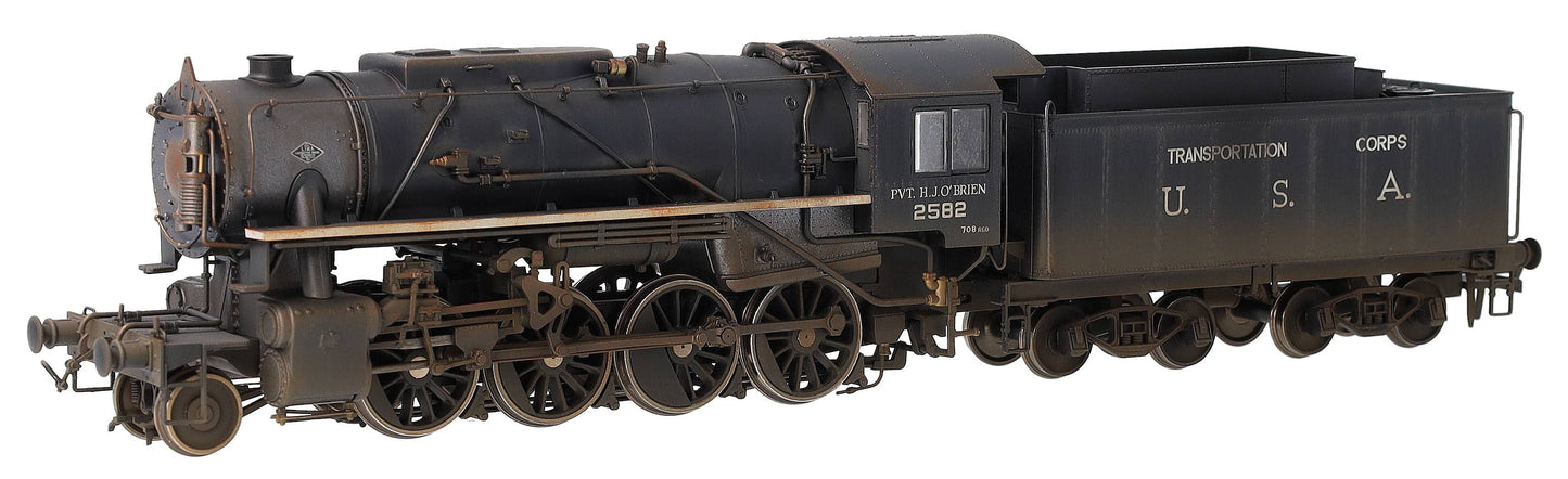 Bespoke Weathered 926013 USATC S160 2-8-0 'Pvt. H.J. O’Brien' Black with Transportation Corps U.S.A. on Tender No.2582 Steam Locomotive - Deluxe Weathered