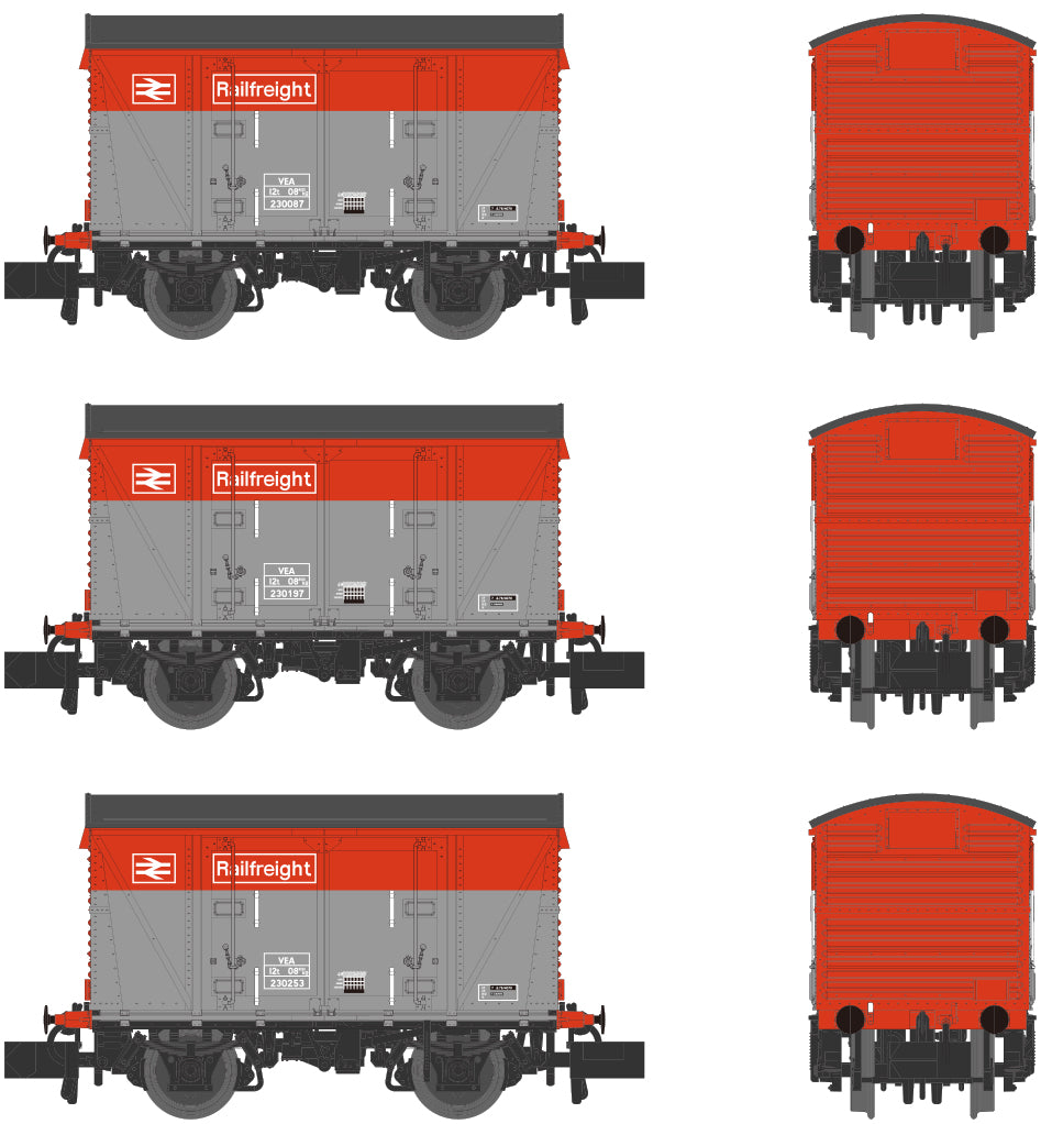 Set of 3 BR 12T VEA Ventilated Vans, BR Railfreight Red/Grey