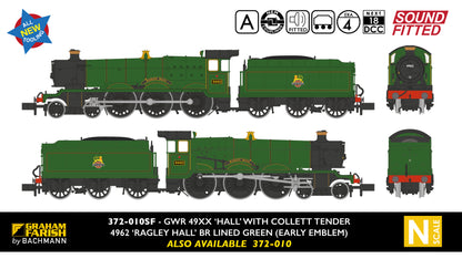 GWR 49XX 'Hall' 4962 'Ragley Hall' BR Lined Green (Early Emblem) Steam Locomotive - DCC Sound