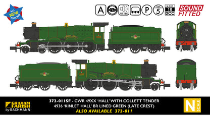 GWR 49XX 'Hall' 4936 'Kinlet Hall' BR Lined Green (Late Crest) Steam Locomotive - DCC Sound