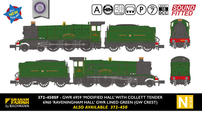 GWR 'Modified Hall' 6960 'Raveningham Hall' GWR Lined Green (GW Crest) Steam Locomotive - DCC Sound