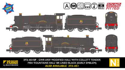 GWR 'Modified Hall' 7904 'Fountains Hall' BR Lined Black (Early Emblem) Steam Locomotive - DCC Sound