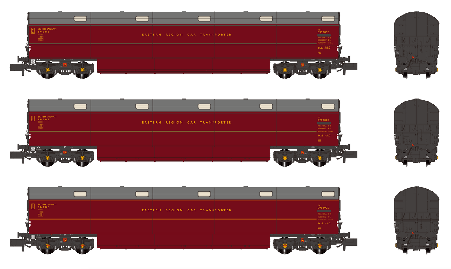 Newton Chambers Car Transporter Eastern Region BR Lined Maroon E96288/289/290E - Pack 1