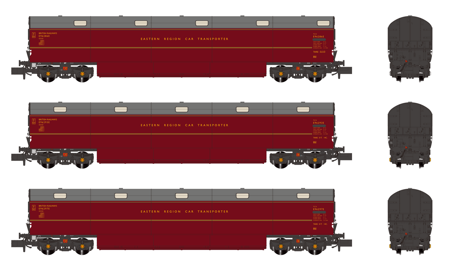 Newton Chambers Car Transporter Eastern Region BR Lined Maroon E96286/293/297E - Pack 2