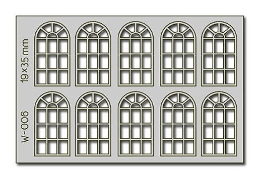 10 pcs 19X35mm 14 Pane Arched Windows HO/OO