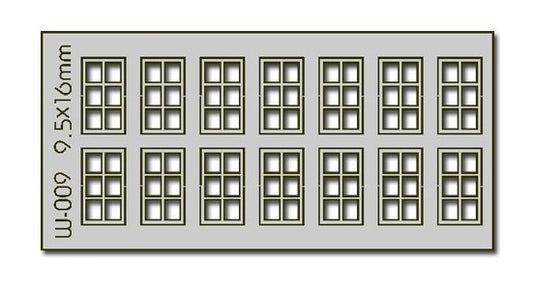 PW-009 14 Pcs 9.5X16mm 6 Pane Windows HO/OO