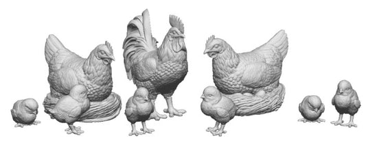 OO Gauge Pets, Wildlife & Livestock - Cockerel, Hens and Chicks