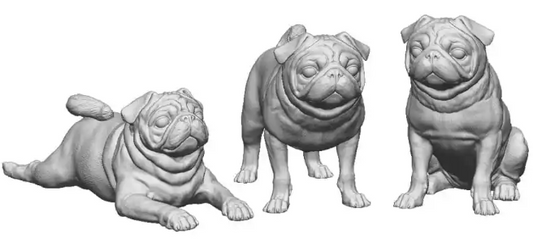 31017-043 O Gauge - Pets, Wildlife & Livestock - Pugs x3