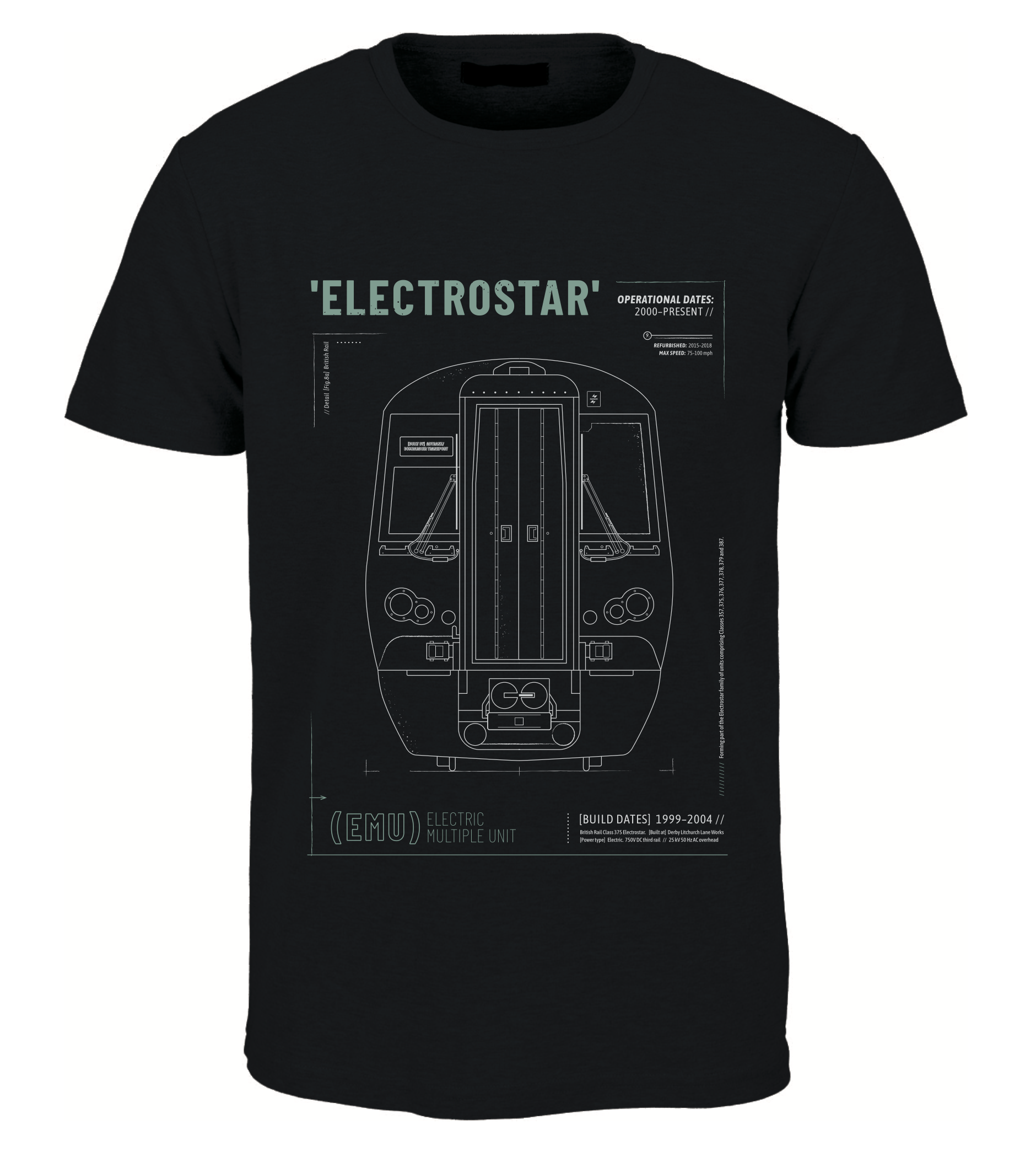 Just Threads ELECTROSTAR TEE BK Electrostar EMU Technical Rails Just Threads ELECTROSTAR TEE BK Electrostar EMU Technical Rails