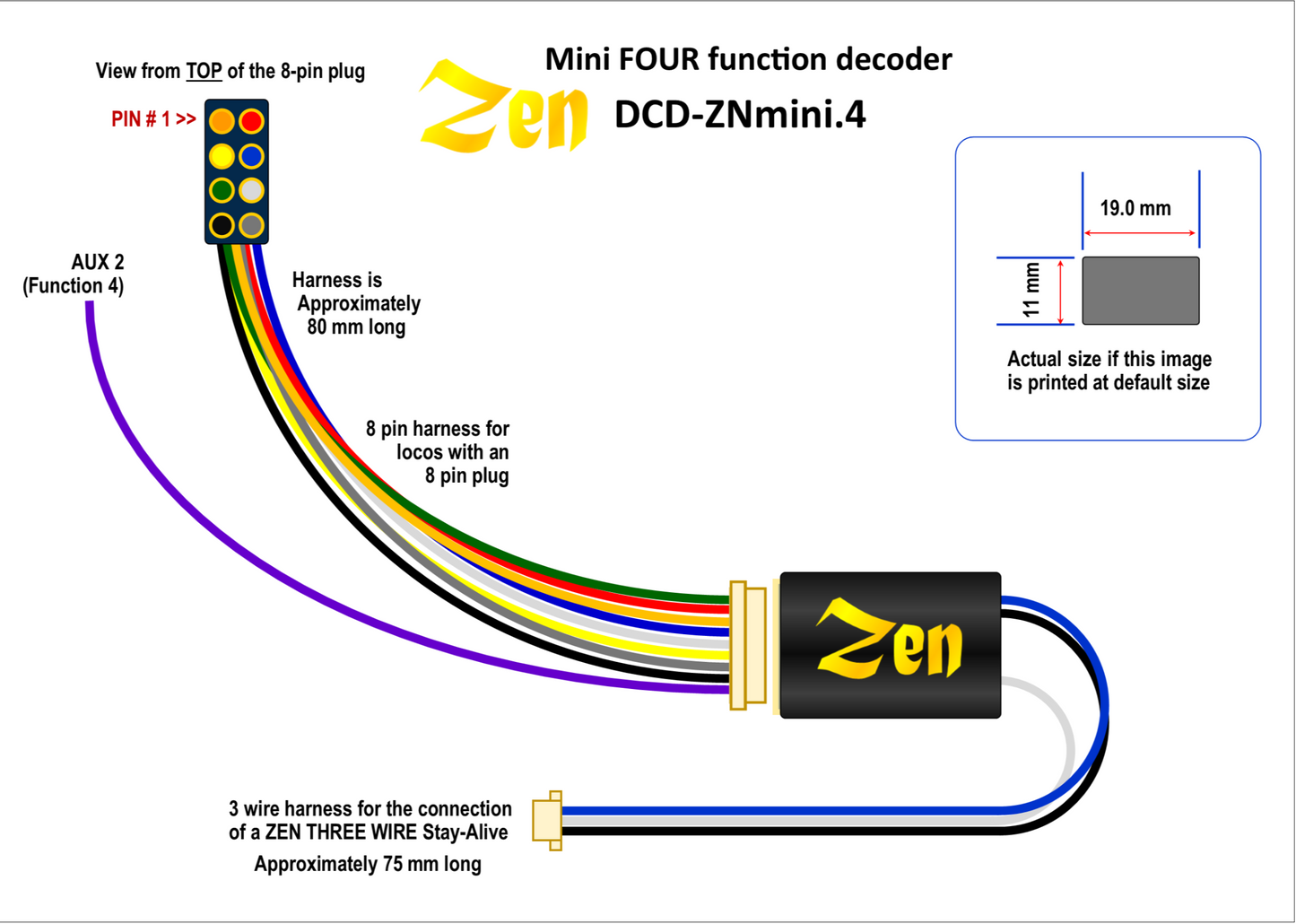 Zen Black Decoder: Mini 8 Pin Harness 4 Function (5-pack)