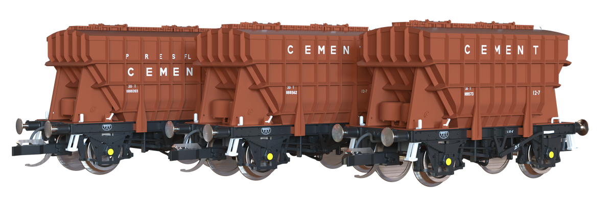 T3000 Presflo Cement Wagon BR pre-TOPS Bauxite Triple Pack - B888393, B888562 & B888573