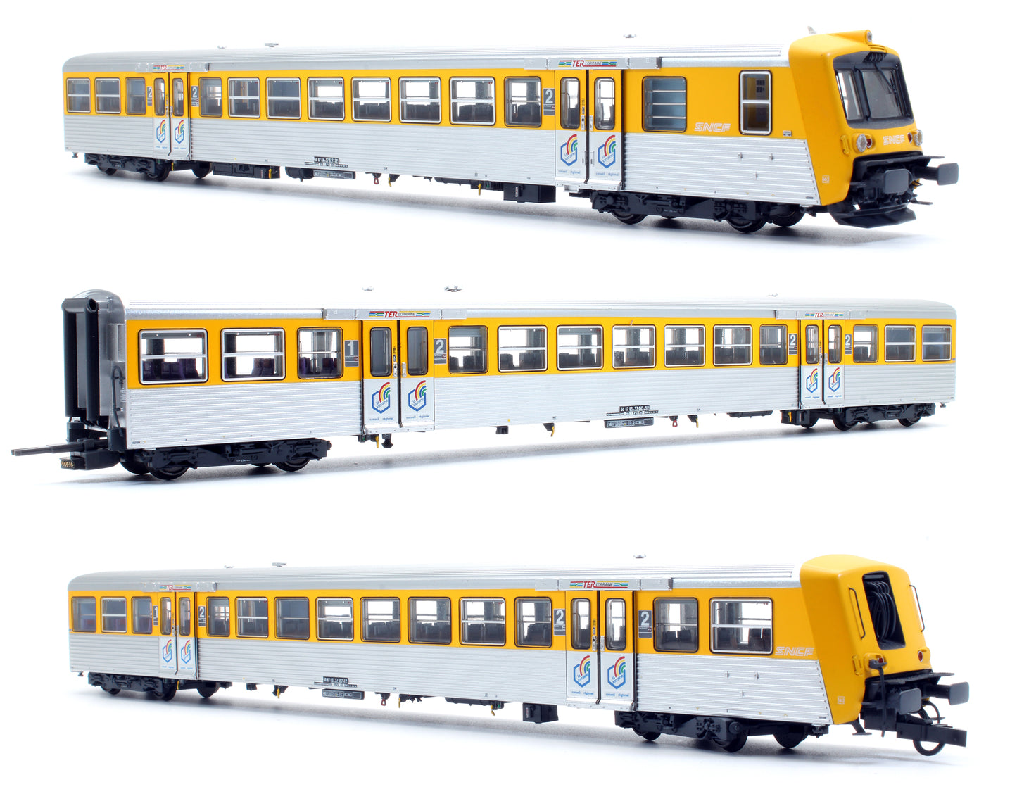 Pre-Owned SNCF Regional Push-Pull Yellow/Stainless Steel Coaches (Set of 3) - DCC Fitted