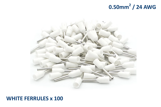 White Ferrules for 24 AWG ~ 0.5mm SQ wire