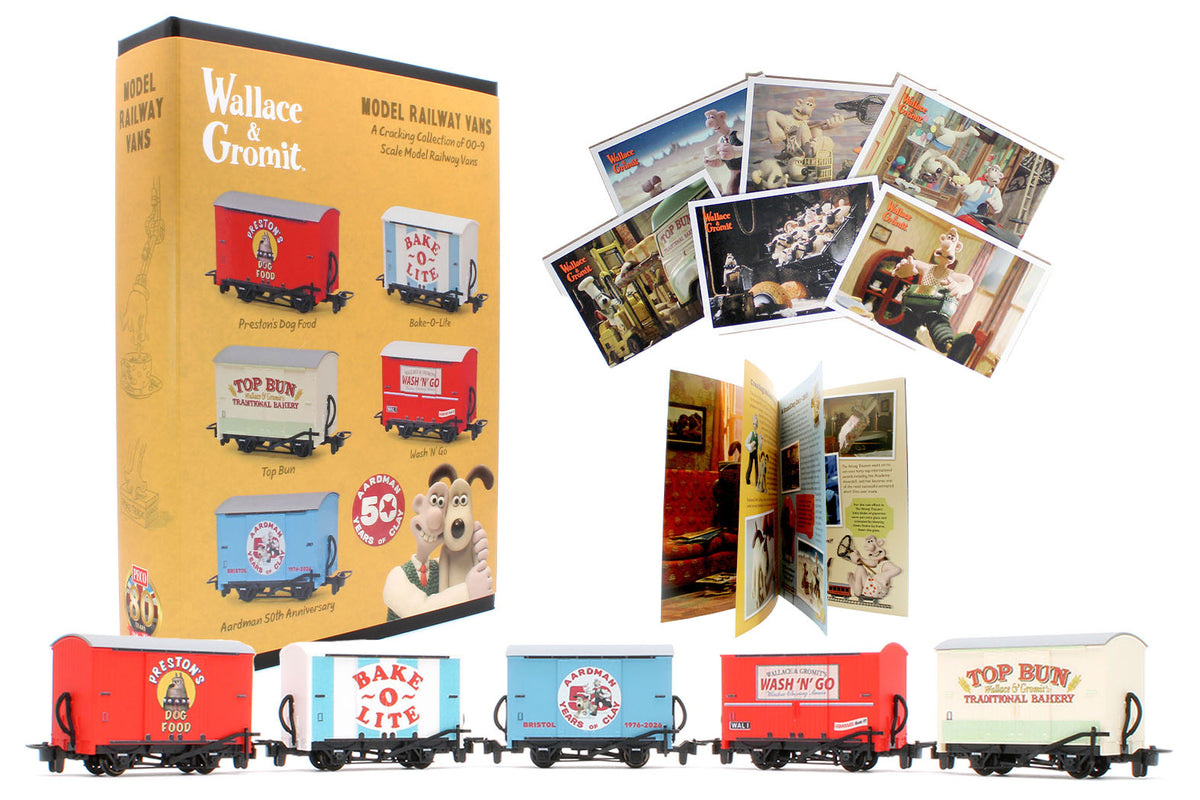 GRAA050 OO9 Box Van Wallace & Gromit Aardman 50th Anniversary Wagon Collectors Set of 5