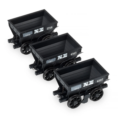 Pre-Owned Pack of 3 North Eastern Railway - P1 style Chaldron Wagons, circa 1890