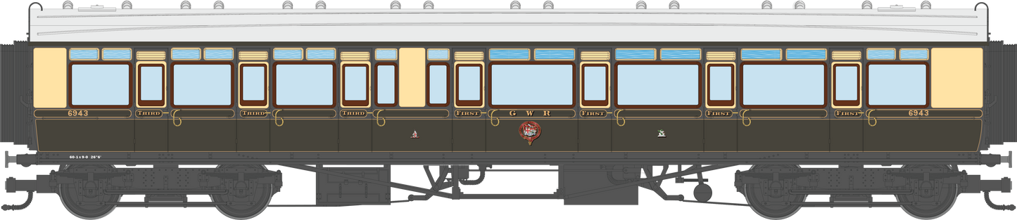 4P-021-103 GWR Corridor Toplight 1925 Lined Chocolate & Cream Composite RH 6943
