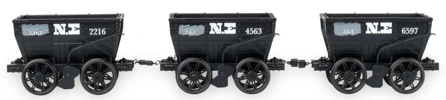 Pre-Owned Pack of 3 North Eastern Railway - P1 style Chaldron Wagons, circa 1890