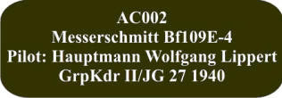 AC002 Messerschmitt Bf109E-4 Luftwaffe 1940 Model Aircraft