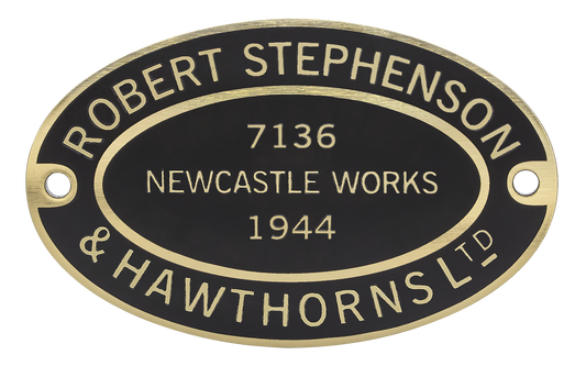 Robert Stephenson & Hawthorns Worksplate Third Size Replica - 7136 Warrington