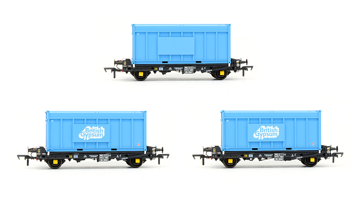 Pre-Owned Set of 3 PFA Container Wagons With British Gypsum Blue Containers