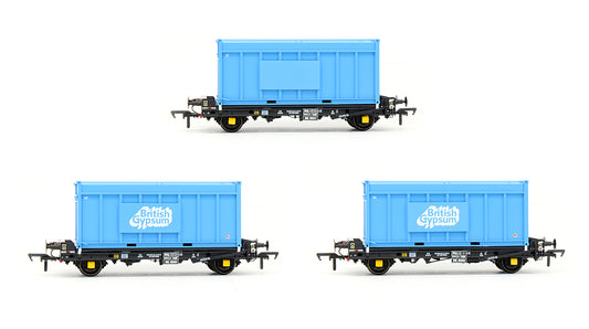 Pre-Owned Set of 3 PFA Container Wagons With British Gypsum Blue Containers