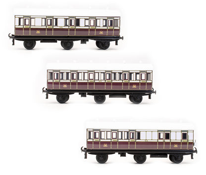 Pre-Owned Set 7 Set Of 3 Caledonian Railway Plum & White Passenger Coaches