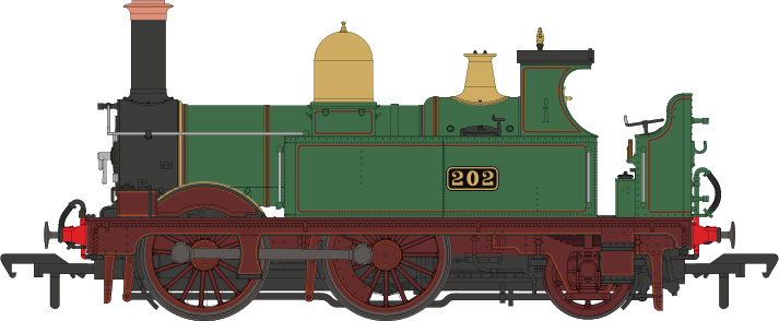 GWR 517 Class 0-4-2 202 Lined G.W Green Red Frames Steam Locomotive