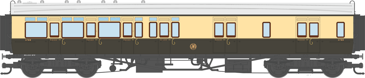 4P-021-304 GWR Corridor Toplight 1935 Chocolate & Cream Roundel Brake Third LH 3788