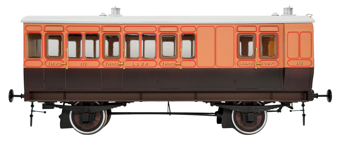 7P-020-050D Stroudley 4 Wheel LSWR suburban oil lit brake 3rd No 178 - DCC & Light Bar Fitted