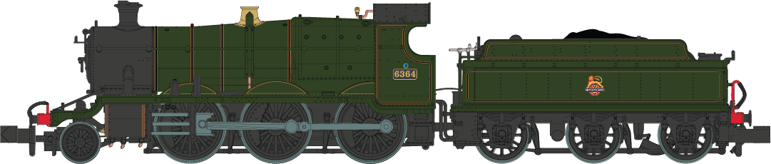 GWR Churchward Built 63xx 2-6-0 Mogul 6364 BR Green, Early Crest