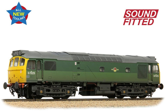 Class 25/2 D7525 BR Two-Tone Green (Full Yellow Ends) Diesel Locomotive - DCC Sound & Weathered