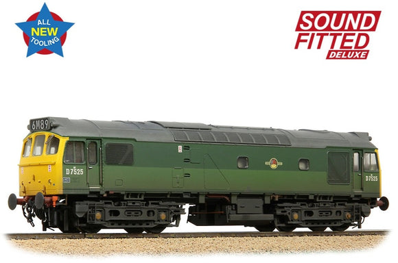 Class 25/2 D7525 BR Two-Tone Green (Full Yellow Ends) Diesel Locomotive - DCC Sound Deluxe & Weathered
