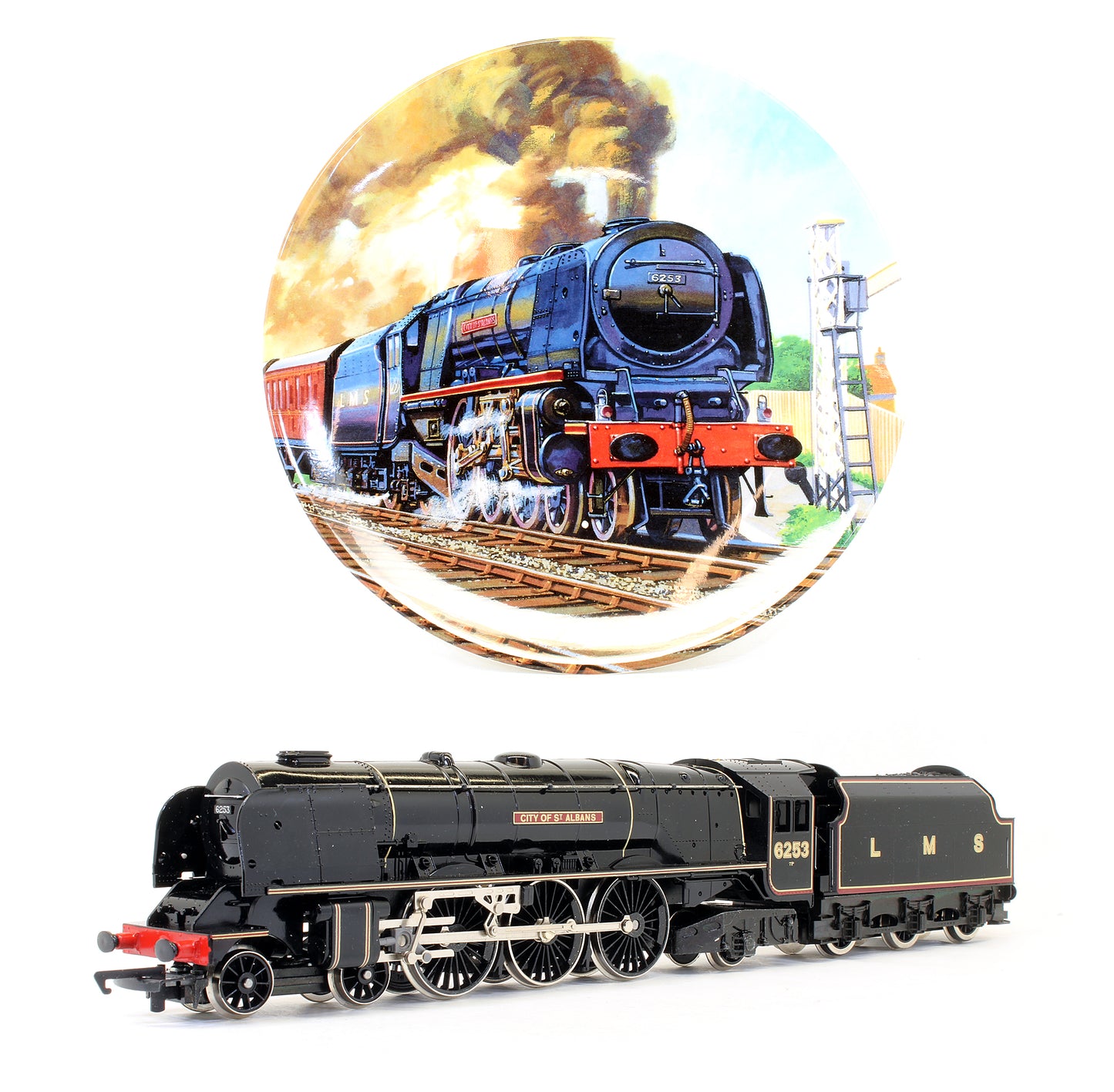 Pre-Owned R459 LMS Black Coronation Class 4-6-2 'City Of St. Albans' 6253 Steam Locomotive Limited Edition With Royal Doulton Plate