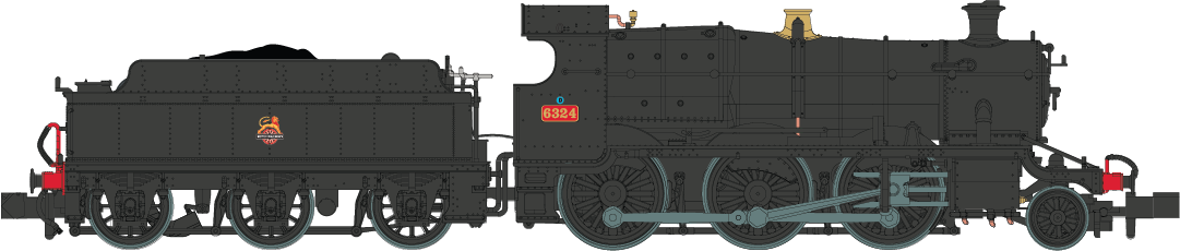 GWR Churchward Built 63xx 2-6-0 Mogul 6324 BR Black, Early Crest