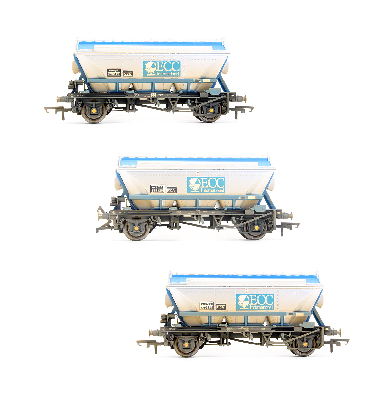 Pre-Owned Set Of 3 China Clay (CDA) Hopper Wagons - Weathered
