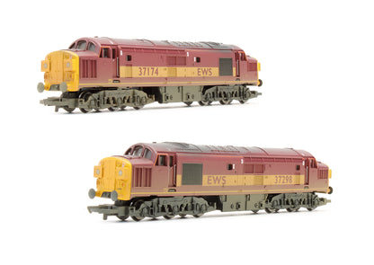 Pre-Owned R2255A Set Of 2 EWS Class 37 Diesel Locomotives Powered & Dummy (Weathered)