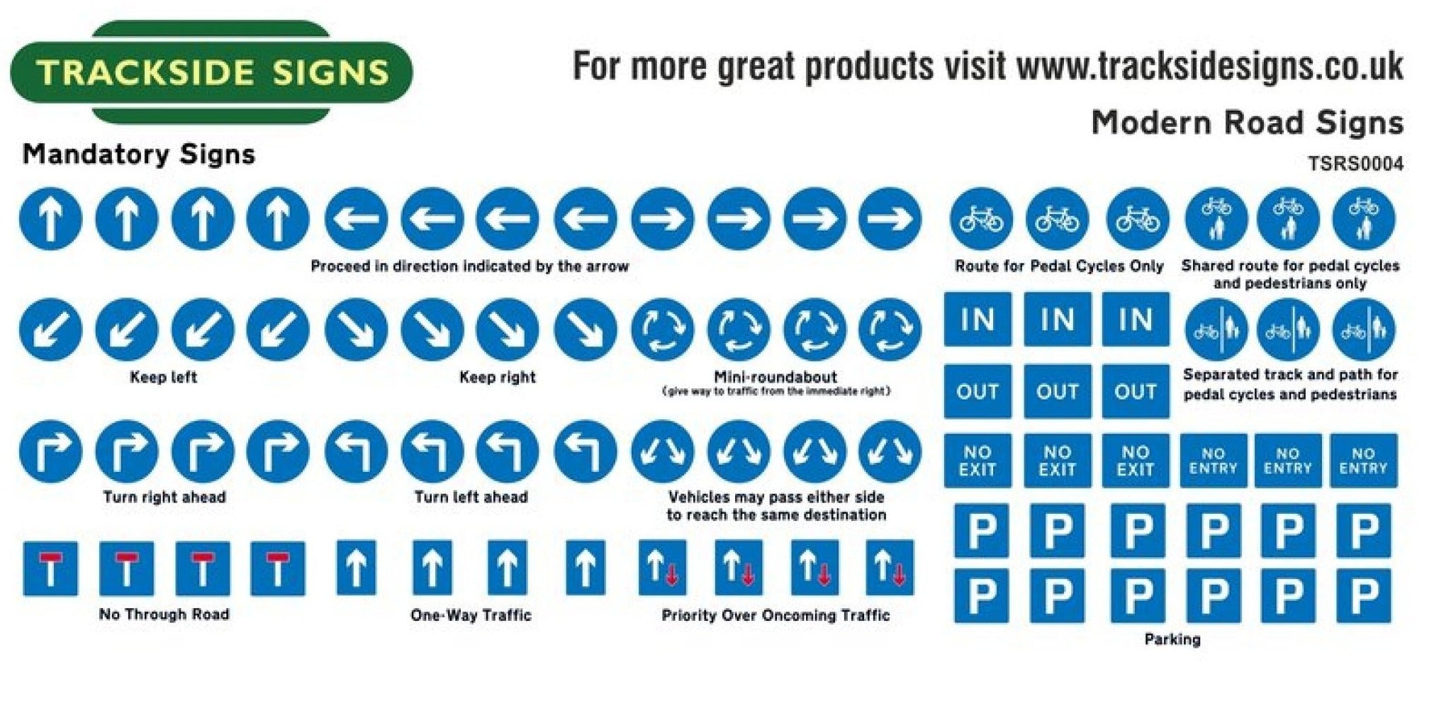 Ad05 Rails Signs Trackside Signs TSRS0004 Mandatory Road Signs (Modern) - OO – Rails