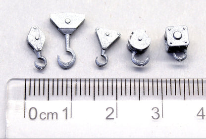 Small Crane Hooks Pulley Blocks - GALV SILVER - 1:76 OO Gauge