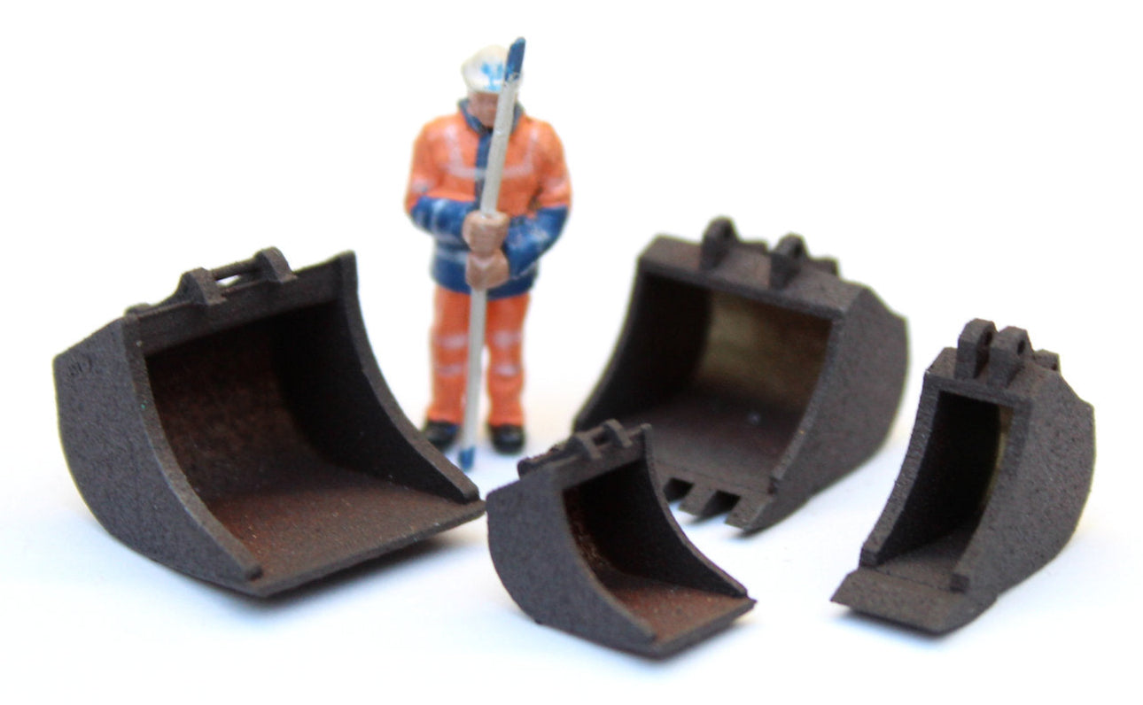 Digger Buckets - Rusty - PAINTED - Pack of 4 1:76 OO Gauge