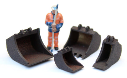 Digger Buckets - Rusty - PAINTED - Pack of 4 1:76 OO Gauge
