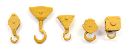 Small Crane Hooks Pulley Blocks - YELLOW - 1:76 OO Gauge