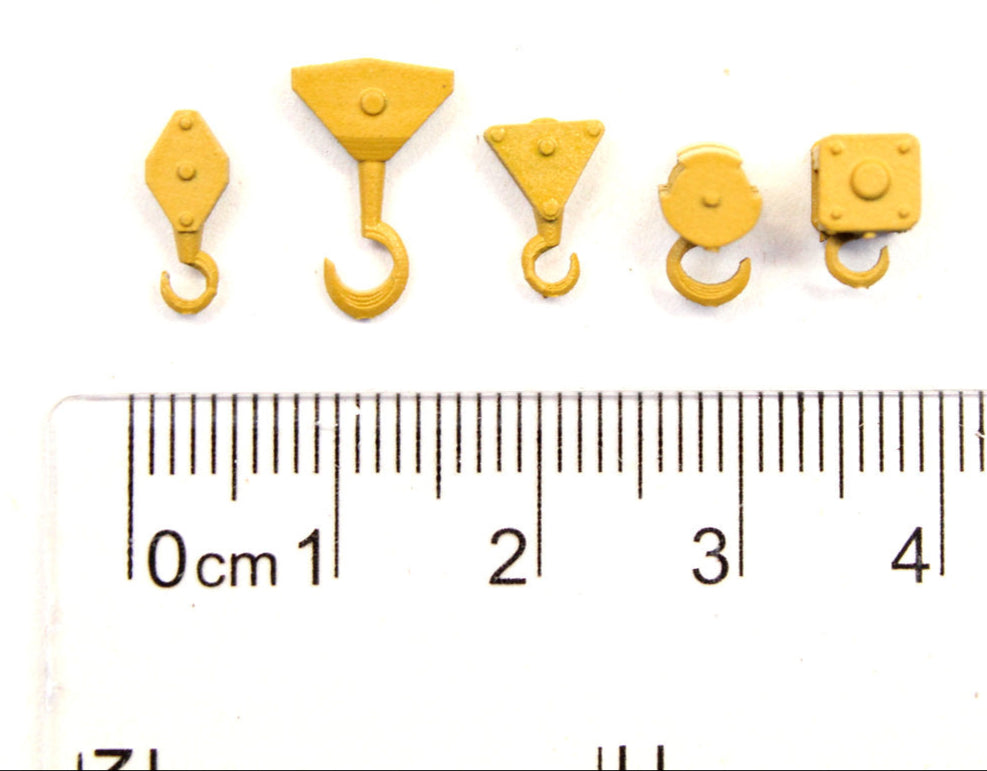 Small Crane Hooks Pulley Blocks - YELLOW - 1:76 OO Gauge