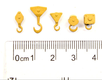 Small Crane Hooks Pulley Blocks - YELLOW - 1:76 OO Gauge