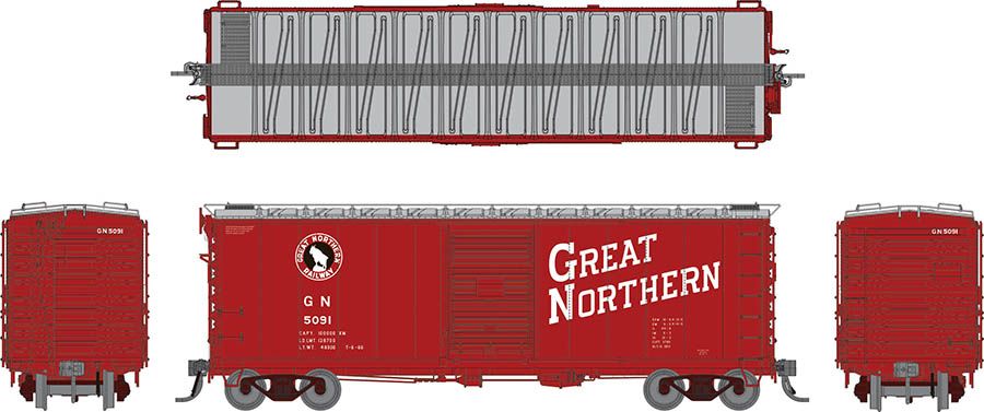 HO GN 40' Boxcar w/ Late IDNE: Great Northern - Vermilion w/ lettering: Single