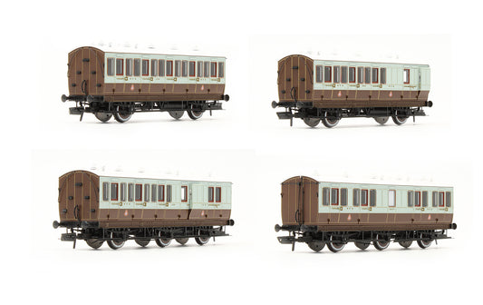 Pre-Owned Hattons Originals Genesis Pack of 4 coaches (4BT, 4T, 6CL, 6BT) in GCR French Grey and brown