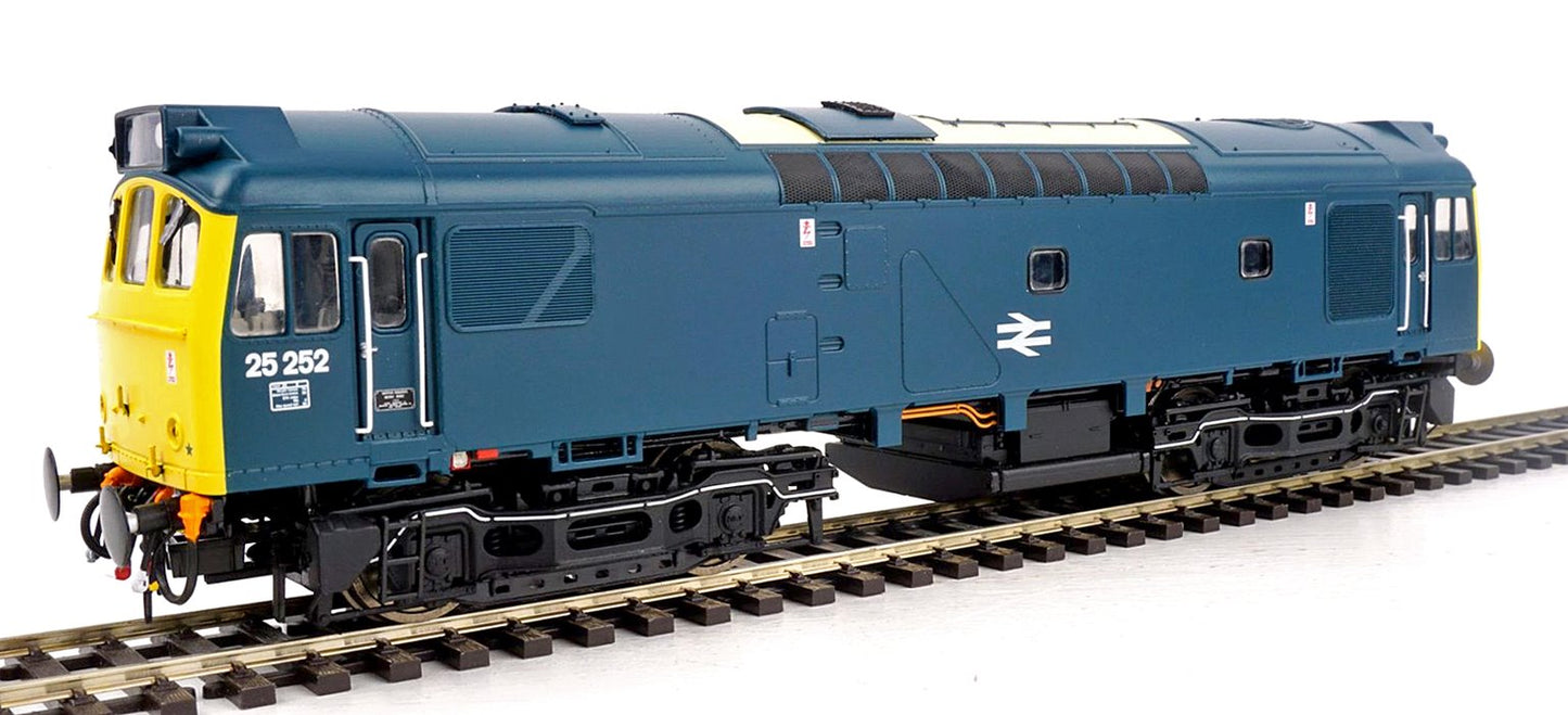Pre-Owned Class 25 252 (LMR) BR Rail Blue with full yellow ends (single, central double arrows) and head code panel Diesel Locomotive